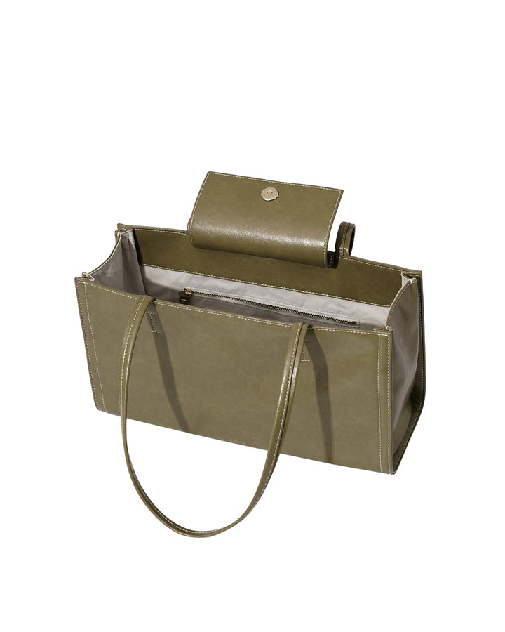 Stand Oil Oblong Bag — Structured Shoulder — Basil green