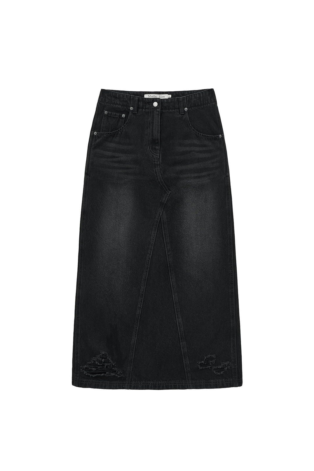 Matin Kim Damage Point Long Denim Skirt — Black