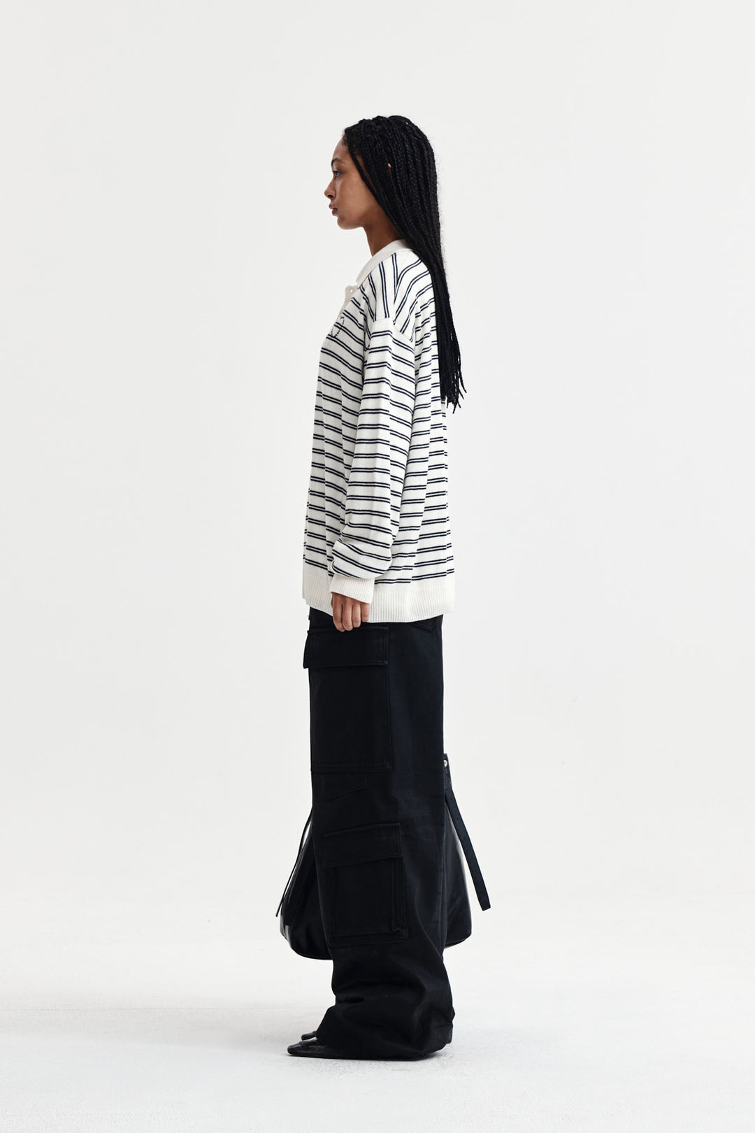 Matin Kim Heart Logo Collar Striped Pullover — Ivory