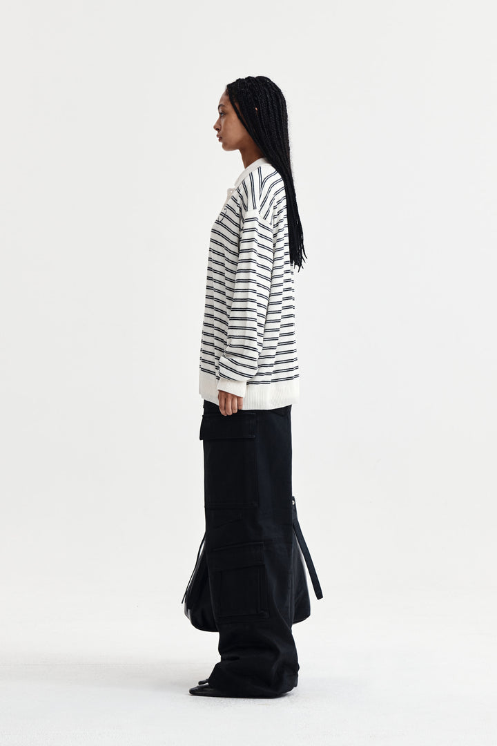 Matin Kim Heart Logo Collar Striped Pullover — Ivory