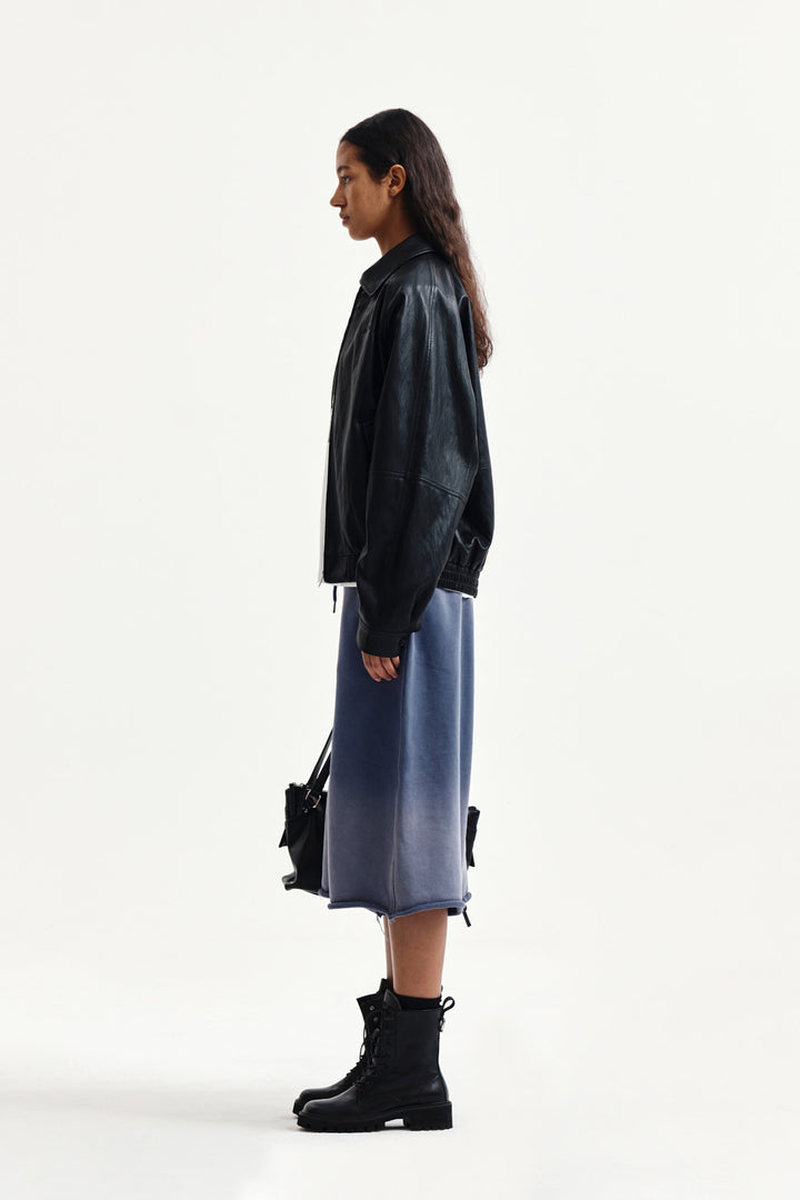 Matin Kim Vintage Washed Back Logo Bermuda Sweatpants — Blue