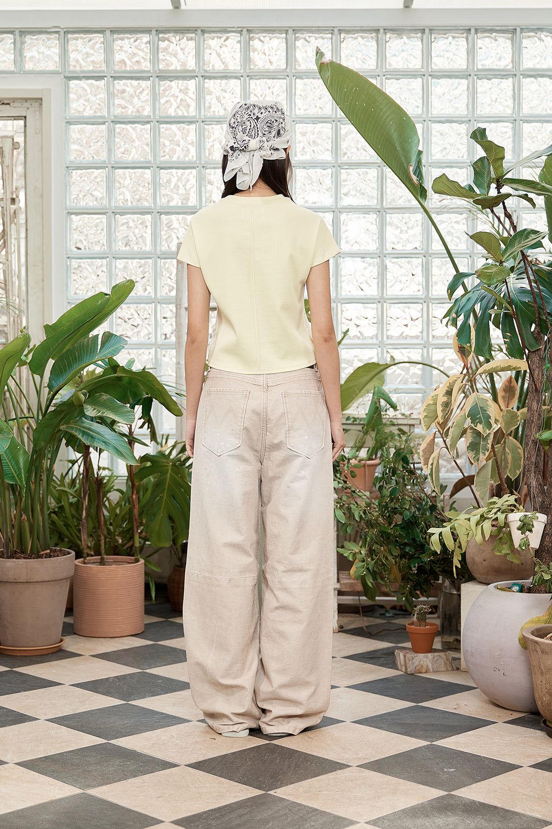 Matin Kim Unbalance Cut Point Vintage Cotton Pants — Beige