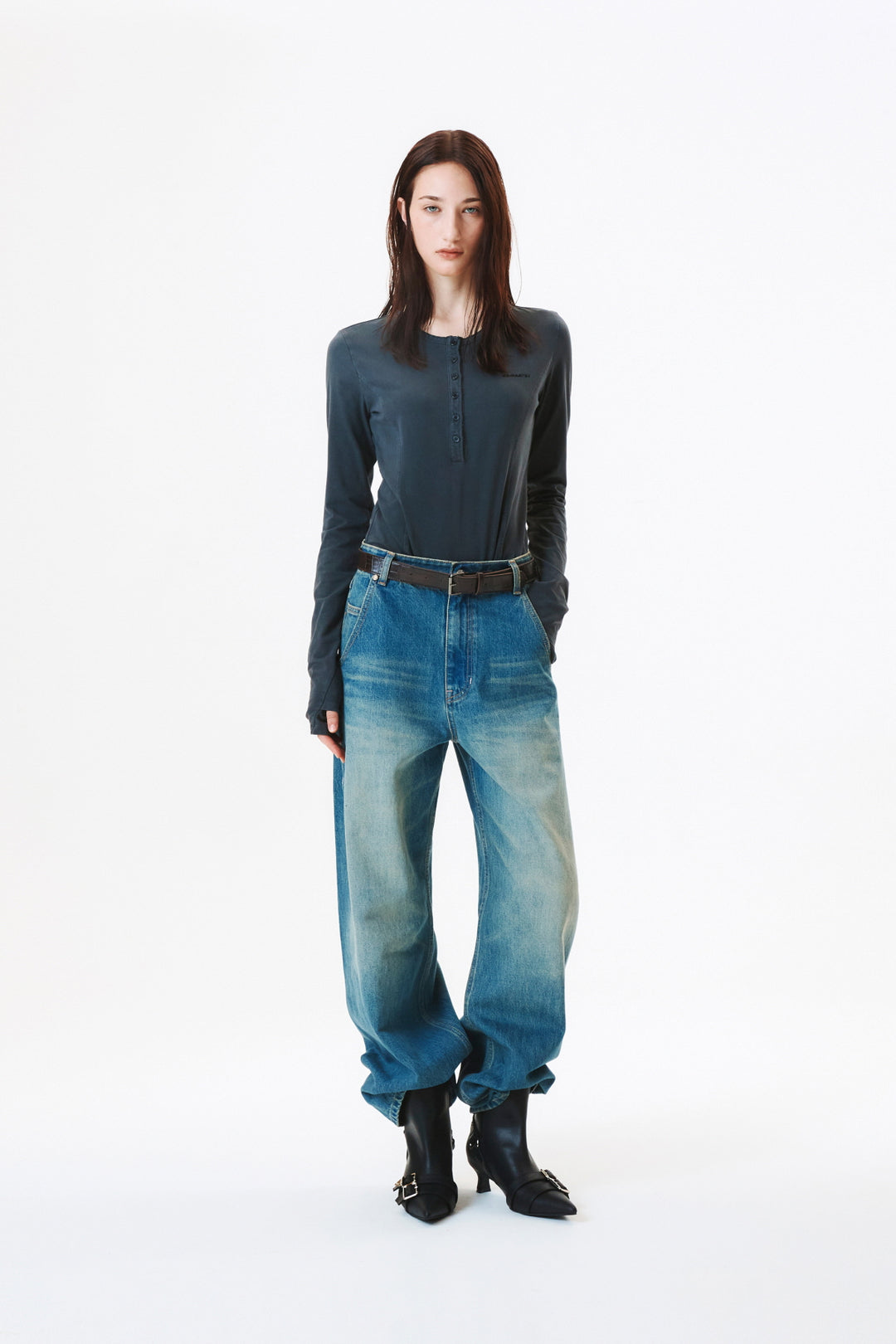 KIMMATIN Washed Wide Denim Pants — Blue