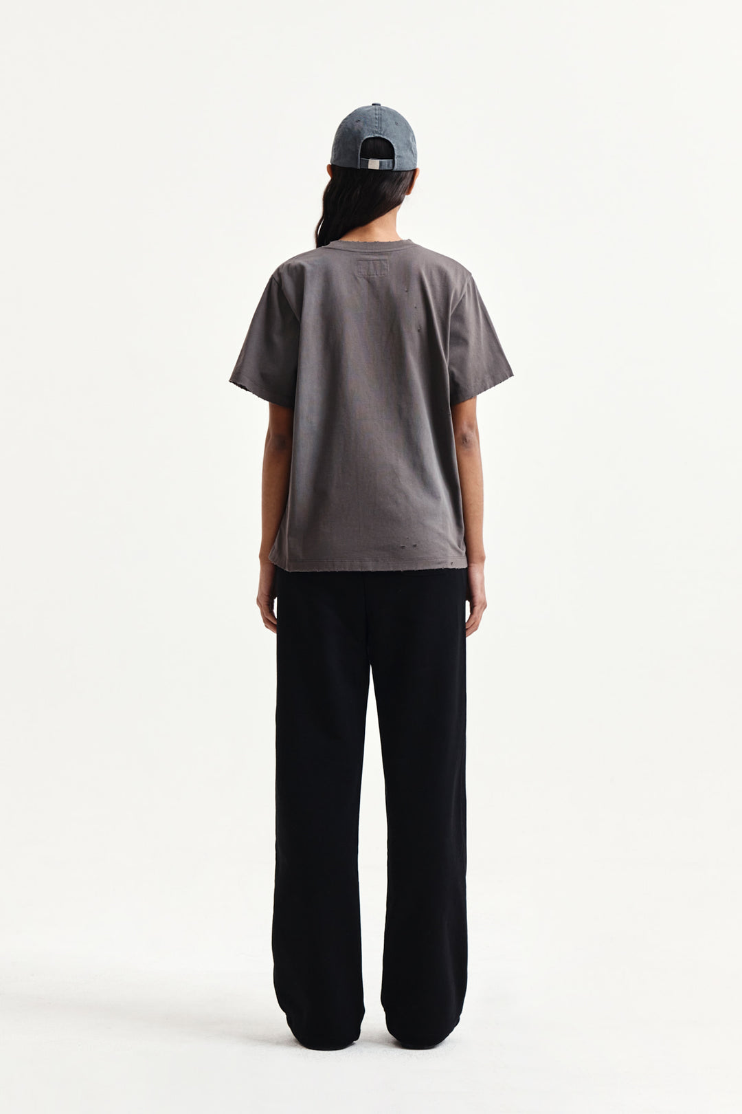 Matin Kim Spray Washed Lettering Damaged Top — Charcoal