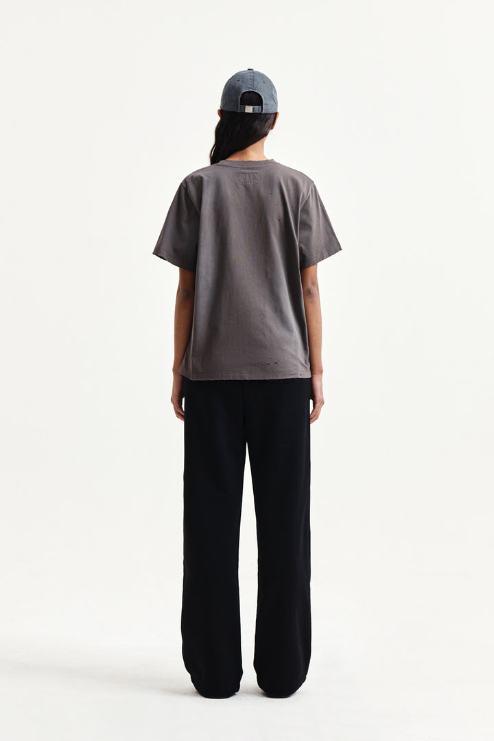 Matin Kim Spray Washed Lettering Damaged Top — Charcoal