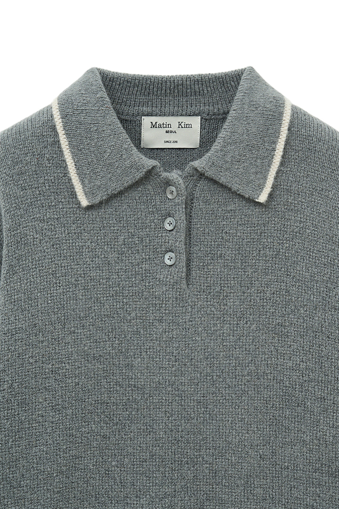 Matin Kim Back Logo Collar Knit Top — Gray