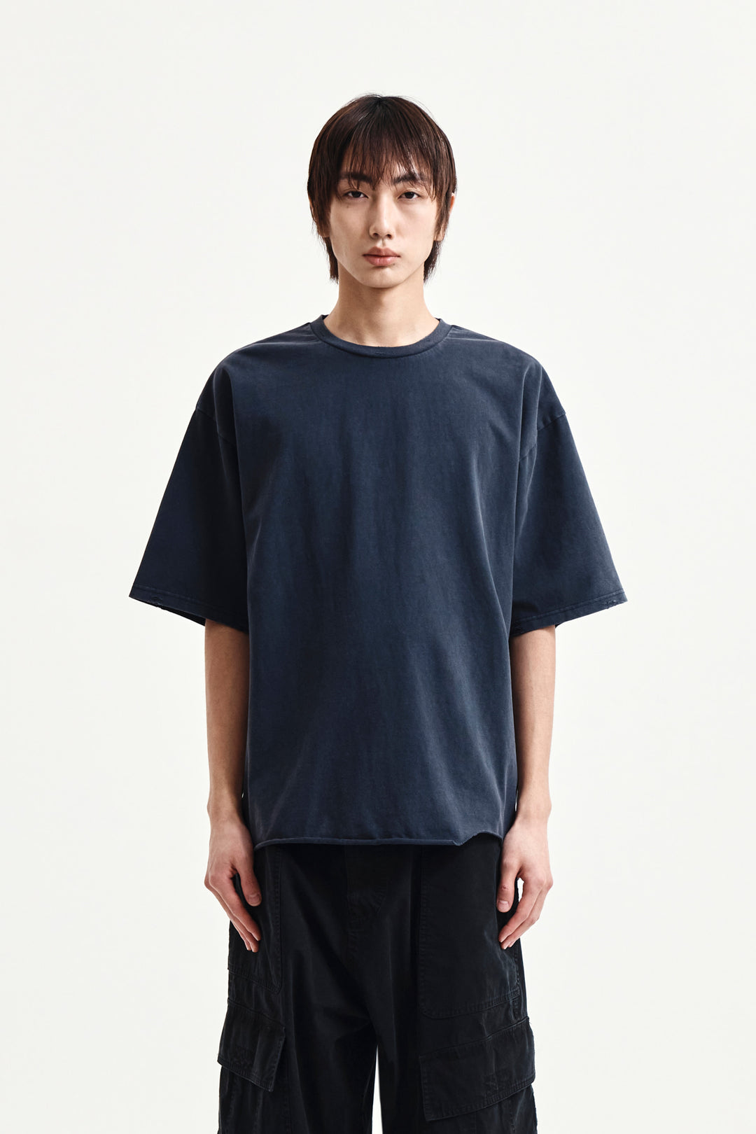 Matin Kim Raw Cut Graffiti Logo Top — Navy blue