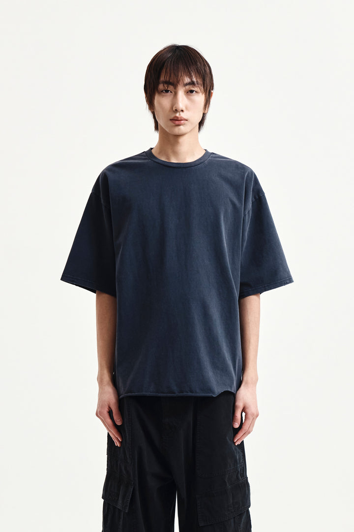 Matin Kim Raw Cut Graffiti Logo Top — Navy blue