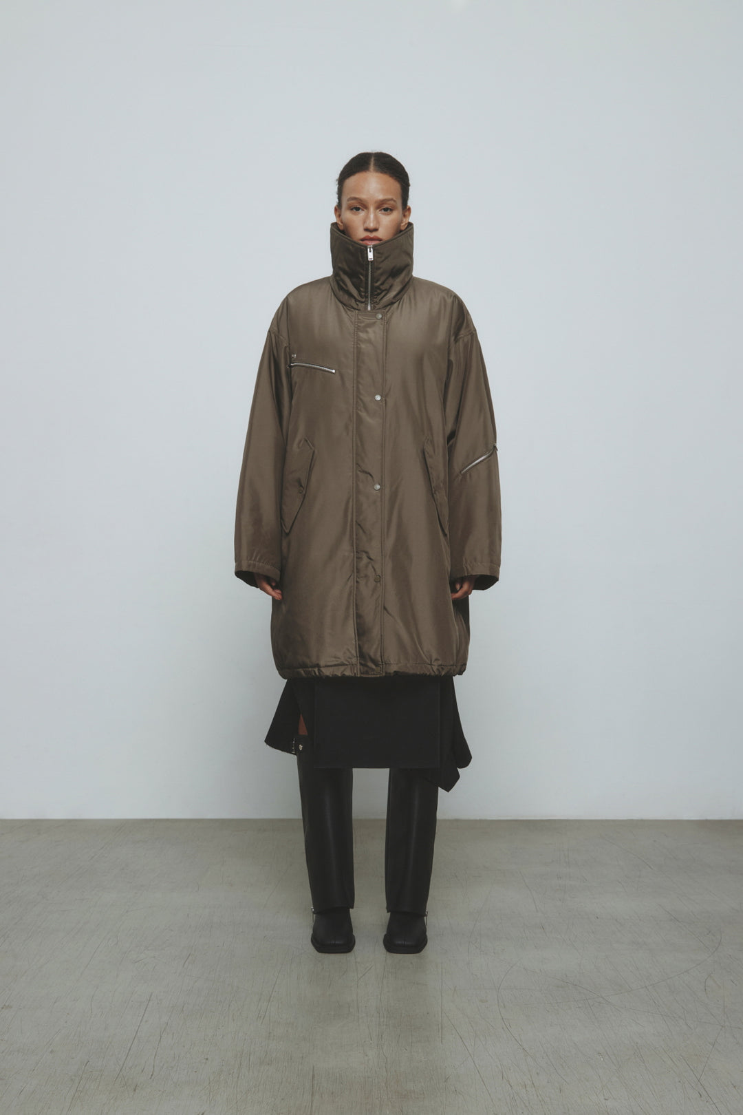 KIMMATIN Highneck Oversize Padded Jumper — Khaki