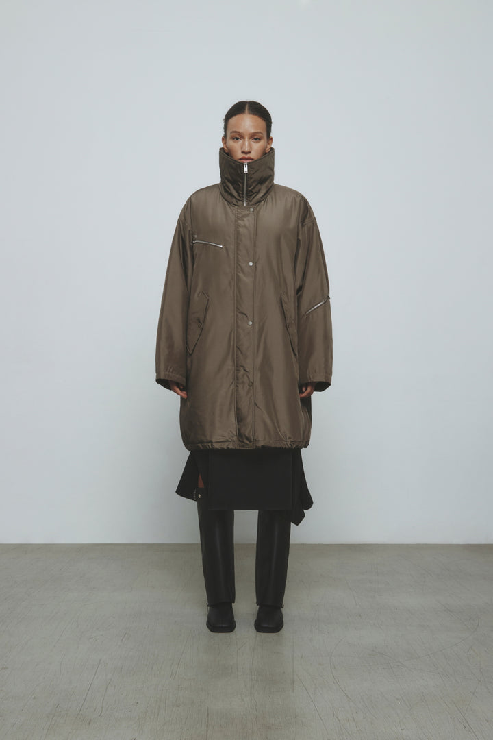 KIMMATIN Highneck Oversize Padded Jumper — Khaki