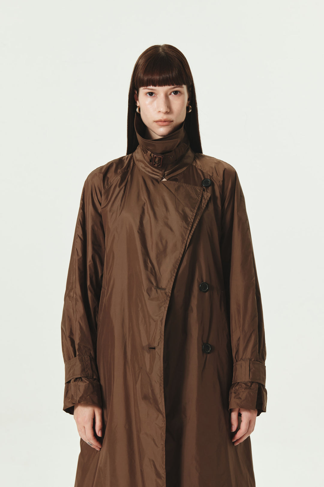 KIMMATIN Raglan Belted Nylon Trench Coat — Brown