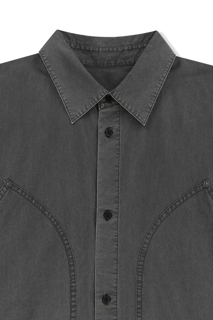Matin Kim Washed Cotton Drawstring Shirt — Charcoal