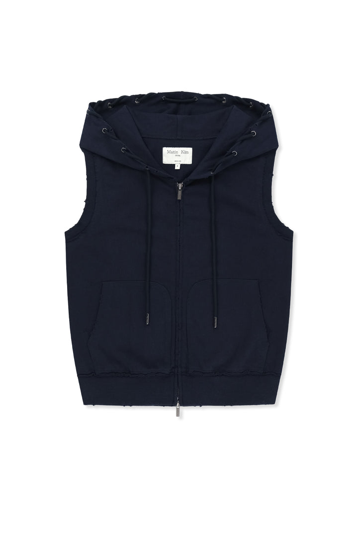 Matin Kim Back Logo Jersey Hood Vest — Navy blue