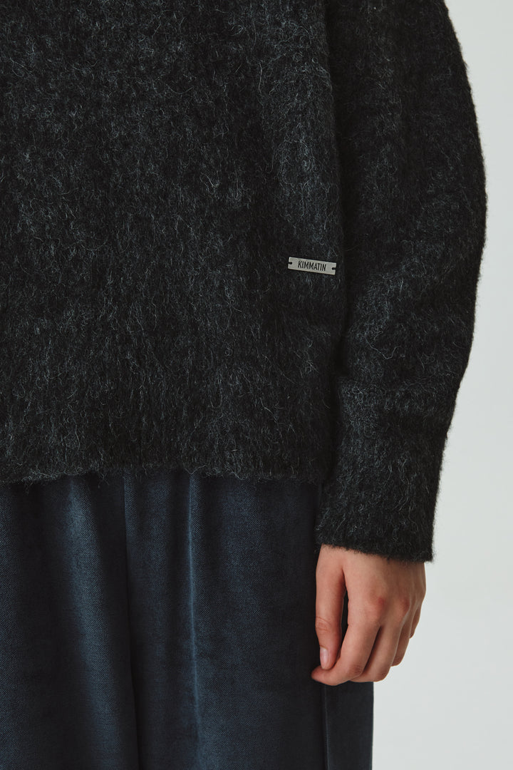 KIMMATIN Button High Neck Alpaca Blend Sweater — Charcoal