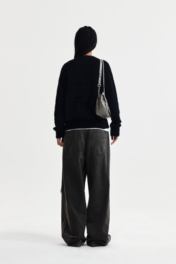 Matin Kim Hairy Cable Knit Pullover — Black
