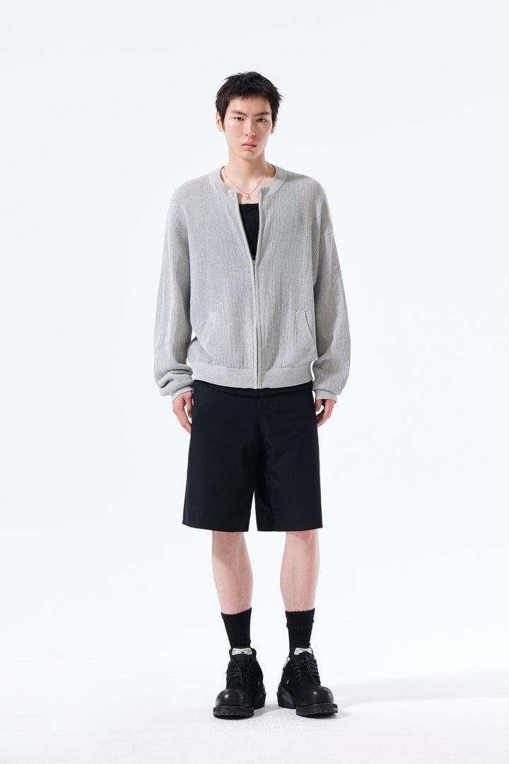 Matin Kim Back Logo Jacquard Mesh Knit Zip — Light Grey