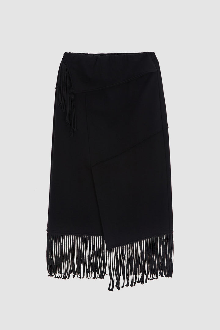 KIMMATIN Fringe Jersey Midi Skirt — Black