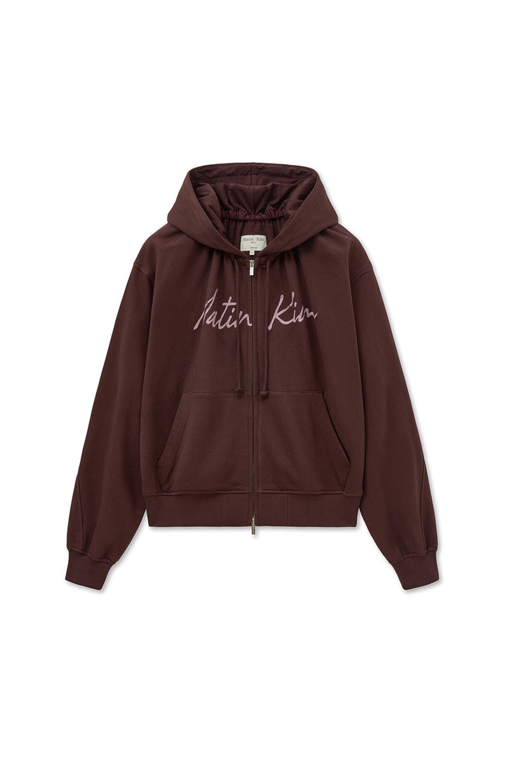 Matin Kim Drawstring Point Zip Up Hoody — Burgundy