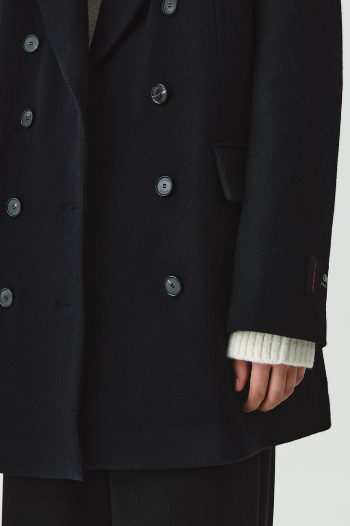 KIMMATIN Overfit Midi Double Coat — Navy blue