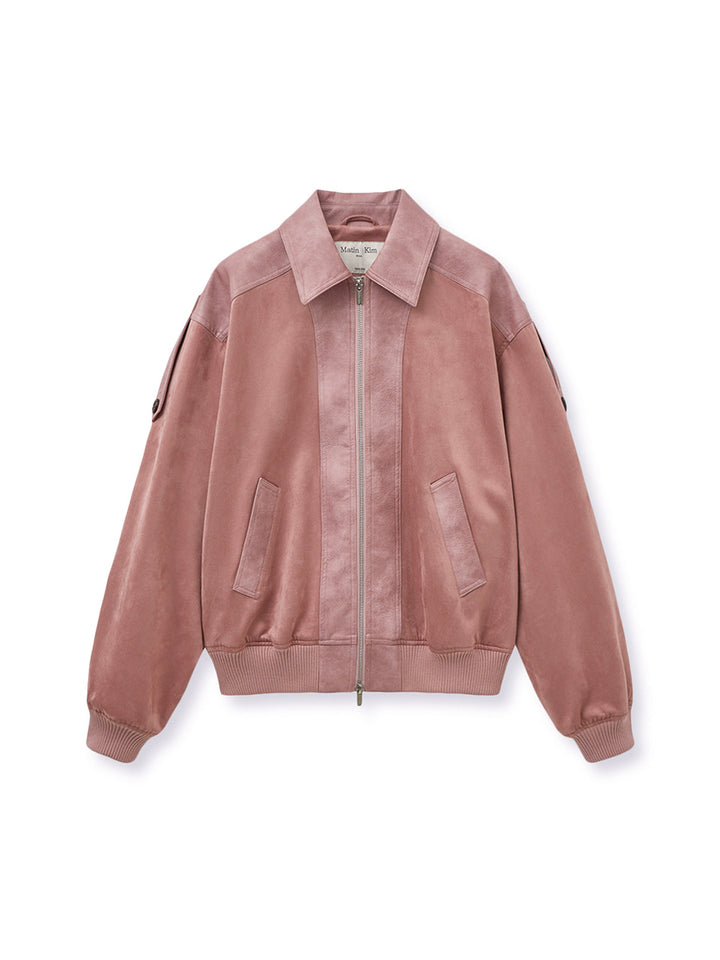 Matin Kim Suede Mix Leather Zip Jumper — Pink