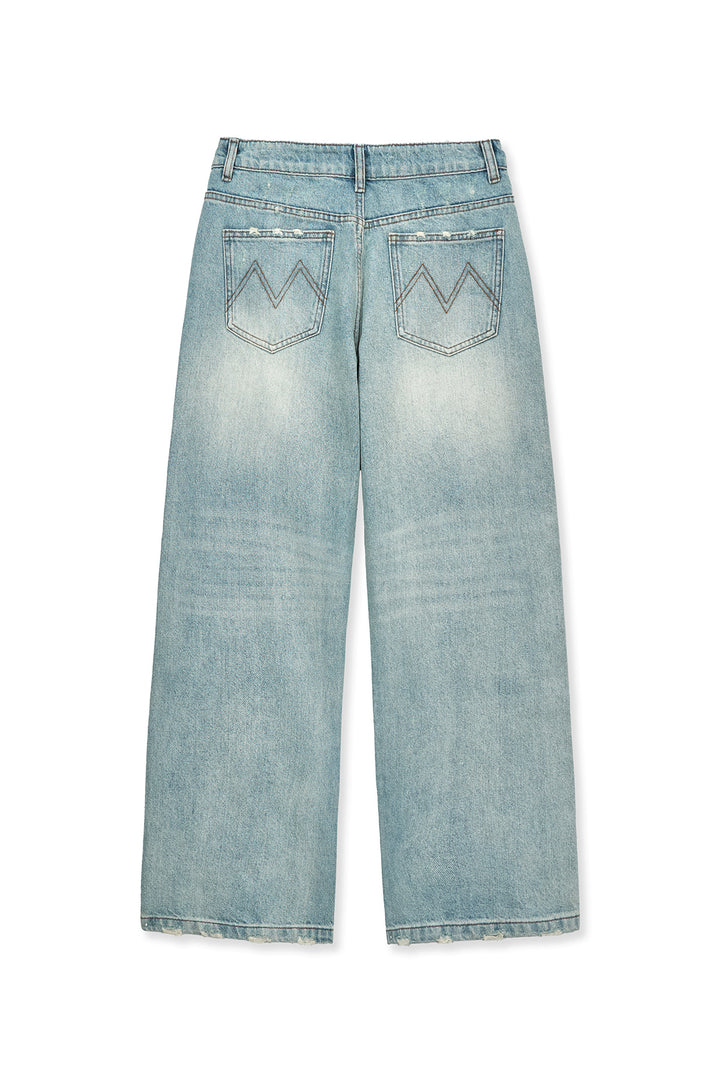 Matin Kim Heavy Destroyed Denim Pants — Light Blue