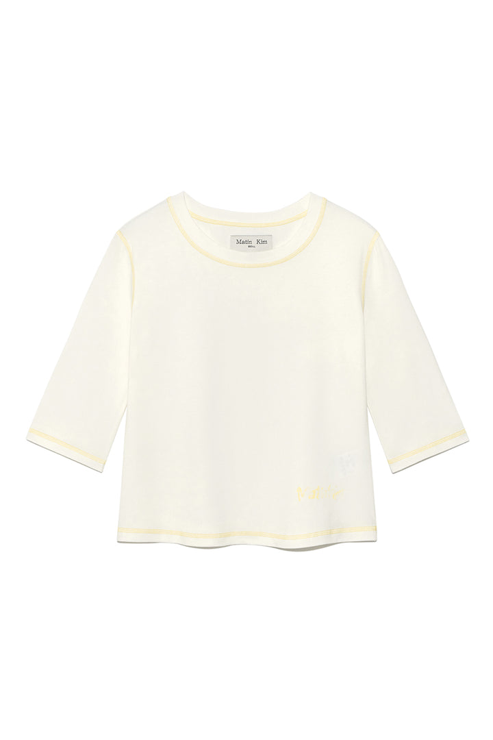 Matin Kim Three Quarter Logo Slim Top — White