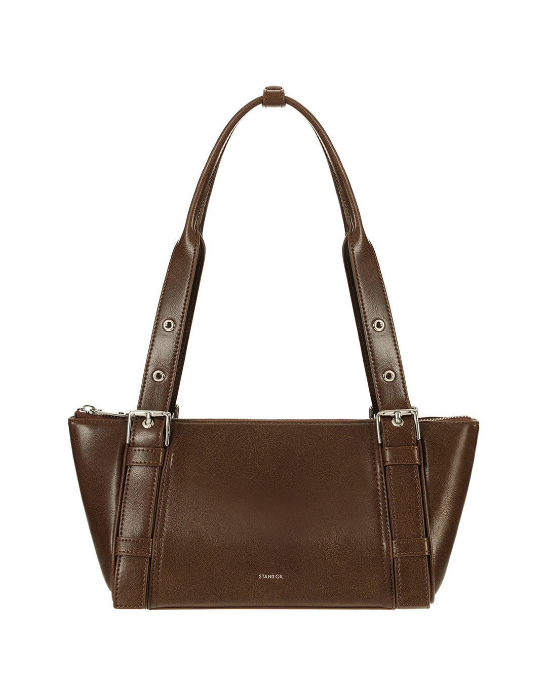 Stand Oil Boat Bag — Glossy Shoulder Crossbody — Brown