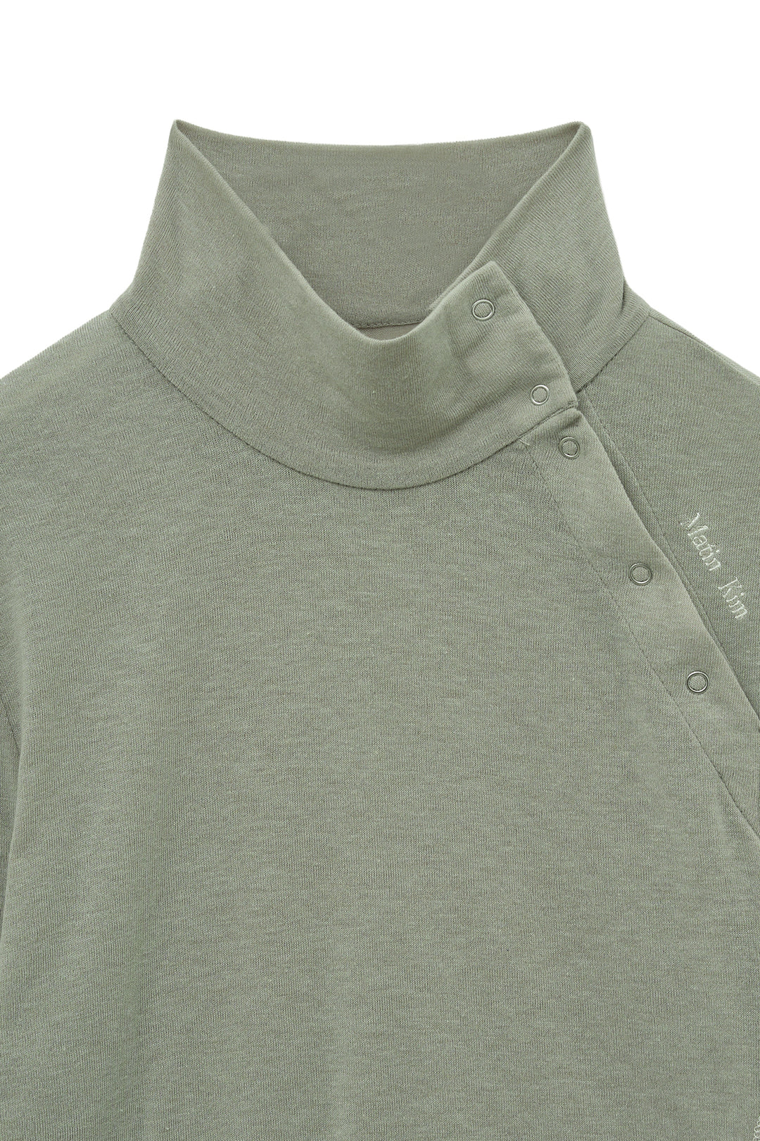 Matin Kim Button Slit Half Neck Top — Beige