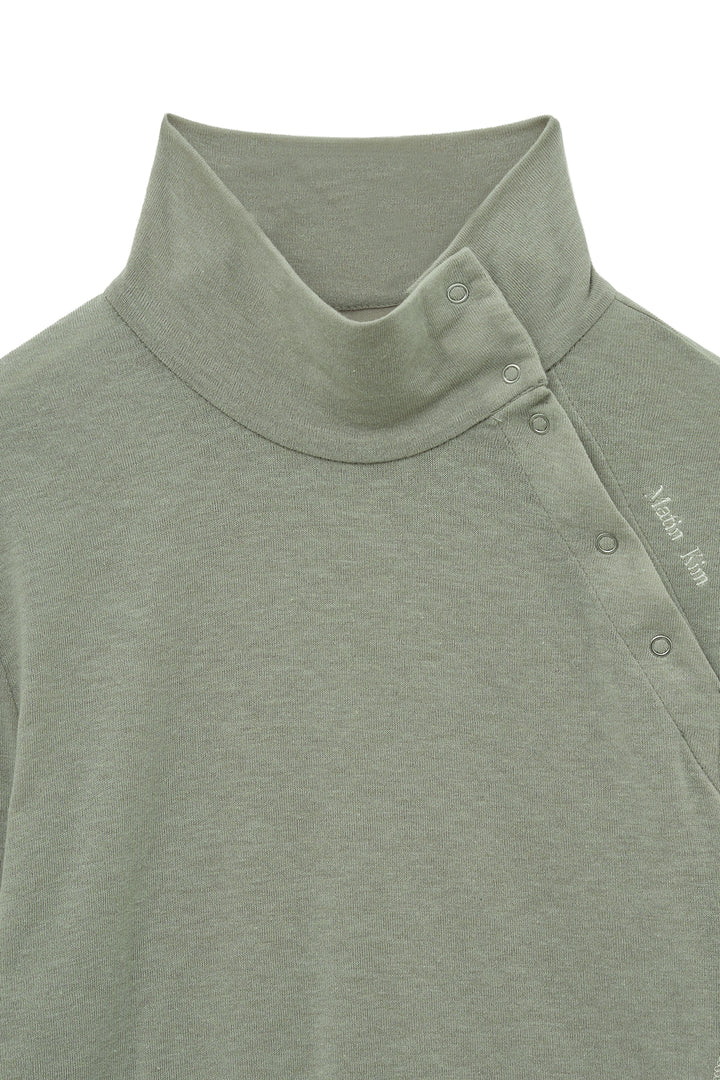 Matin Kim Button Slit Half Neck Top — Beige
