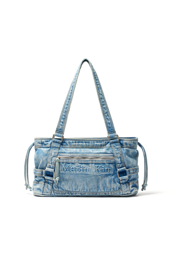 Matin Kim Washed Denim Square Bag — Light Blue