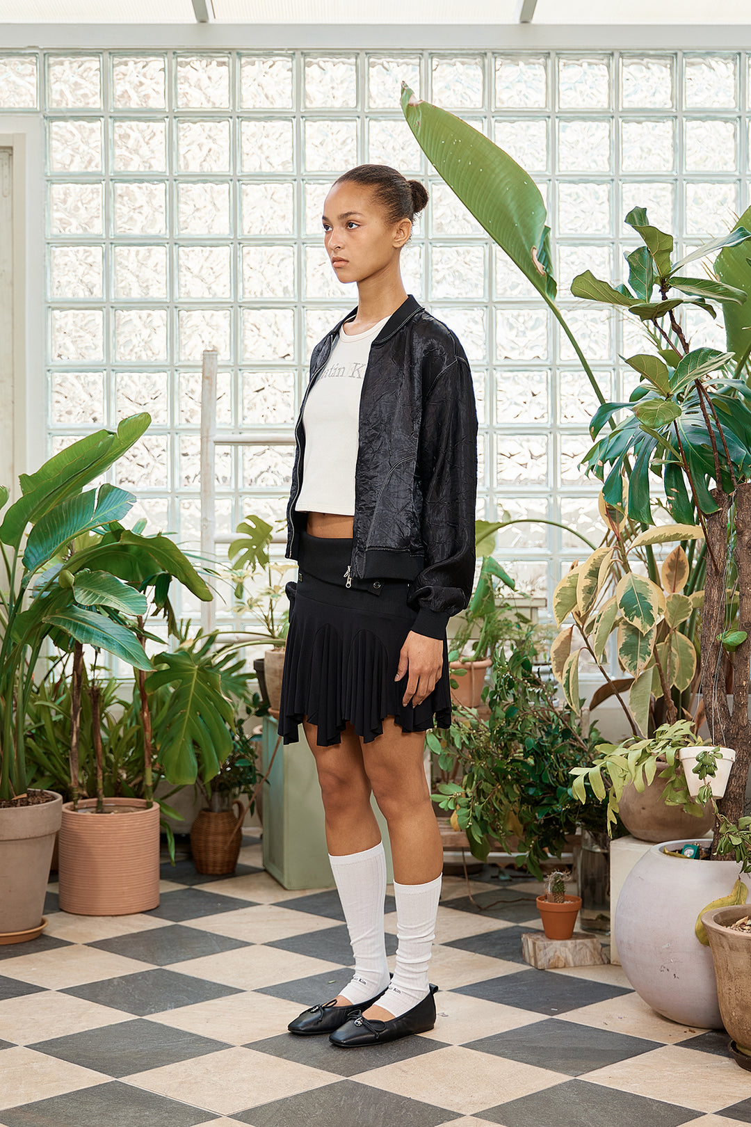 Matin Kim Back Logo Crinkle Blouson — Black