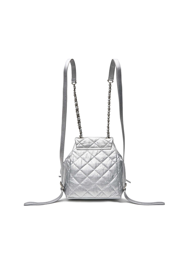 Matin Kim Double Pocket Quilting Mini Backpack — Silver