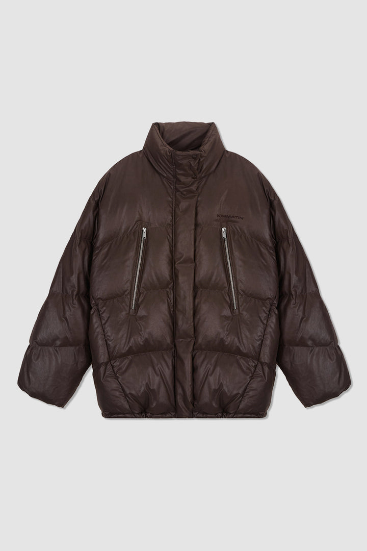 KIMMATIN Zipper Detail Goose Down Jumper — Brown