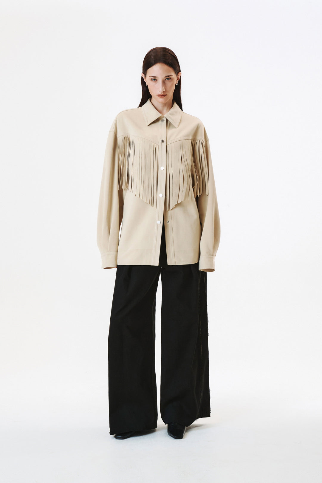 KIMMATIN Suede Fringe Jacket — Beige