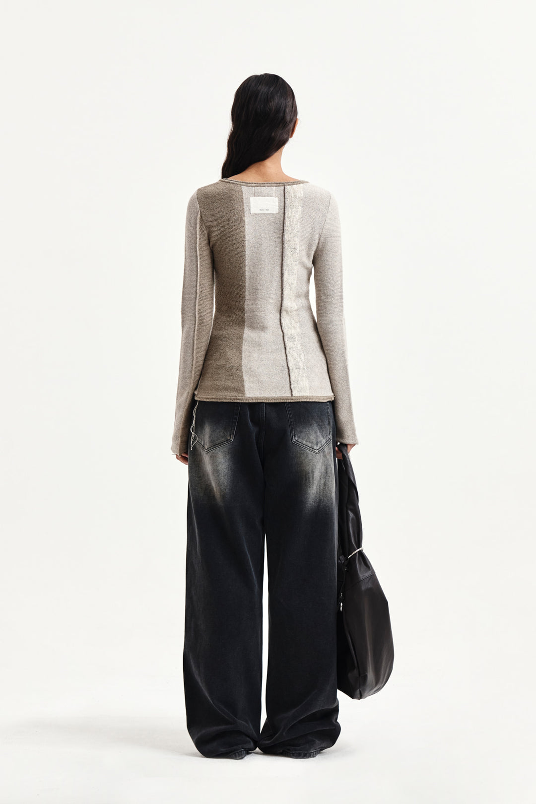 Matin Kim Color Block Slim Knit Cardigan — Beige