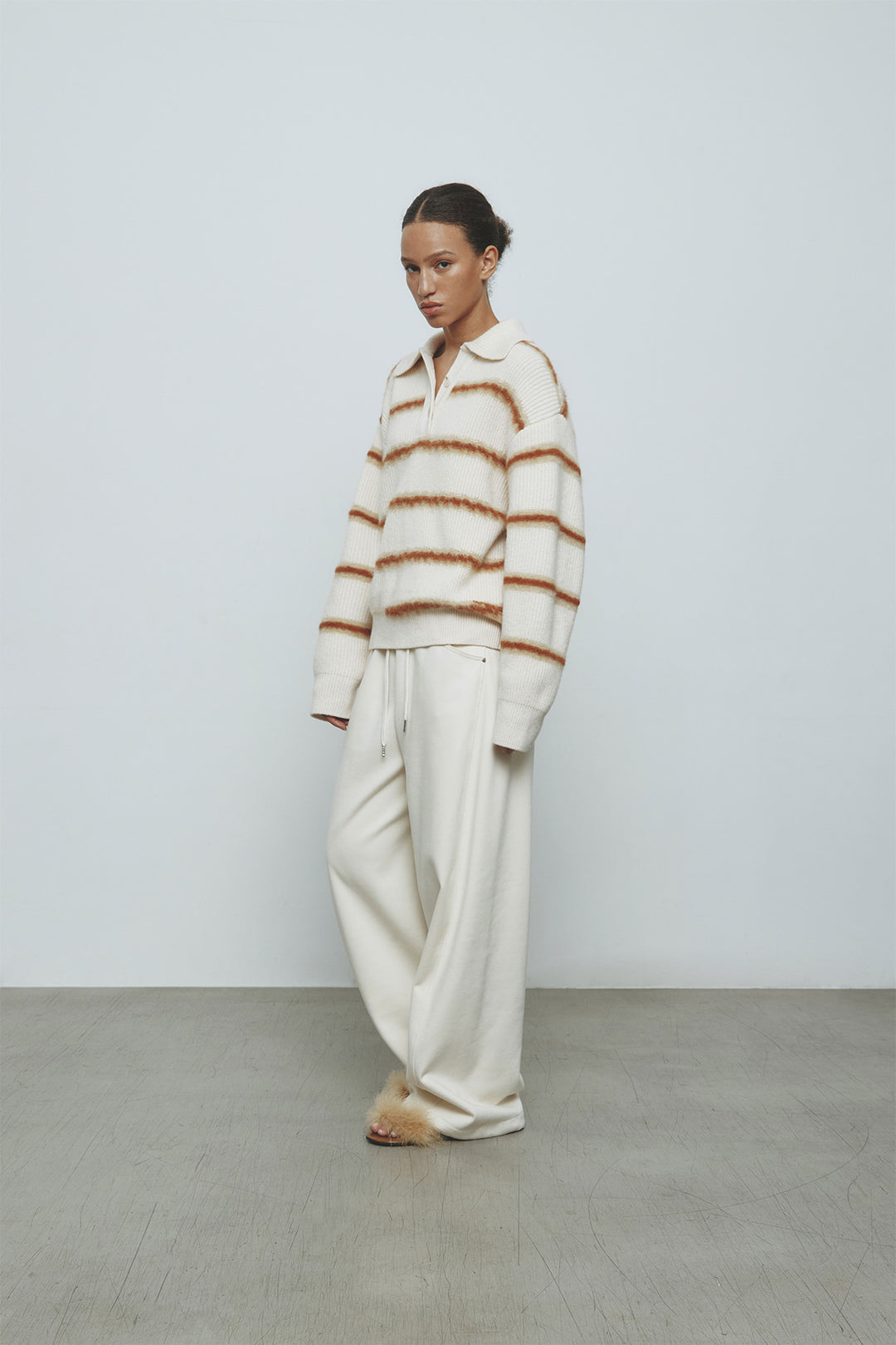 KIMMATIN Hairy Stripe Piqué Knit Top — Ivory