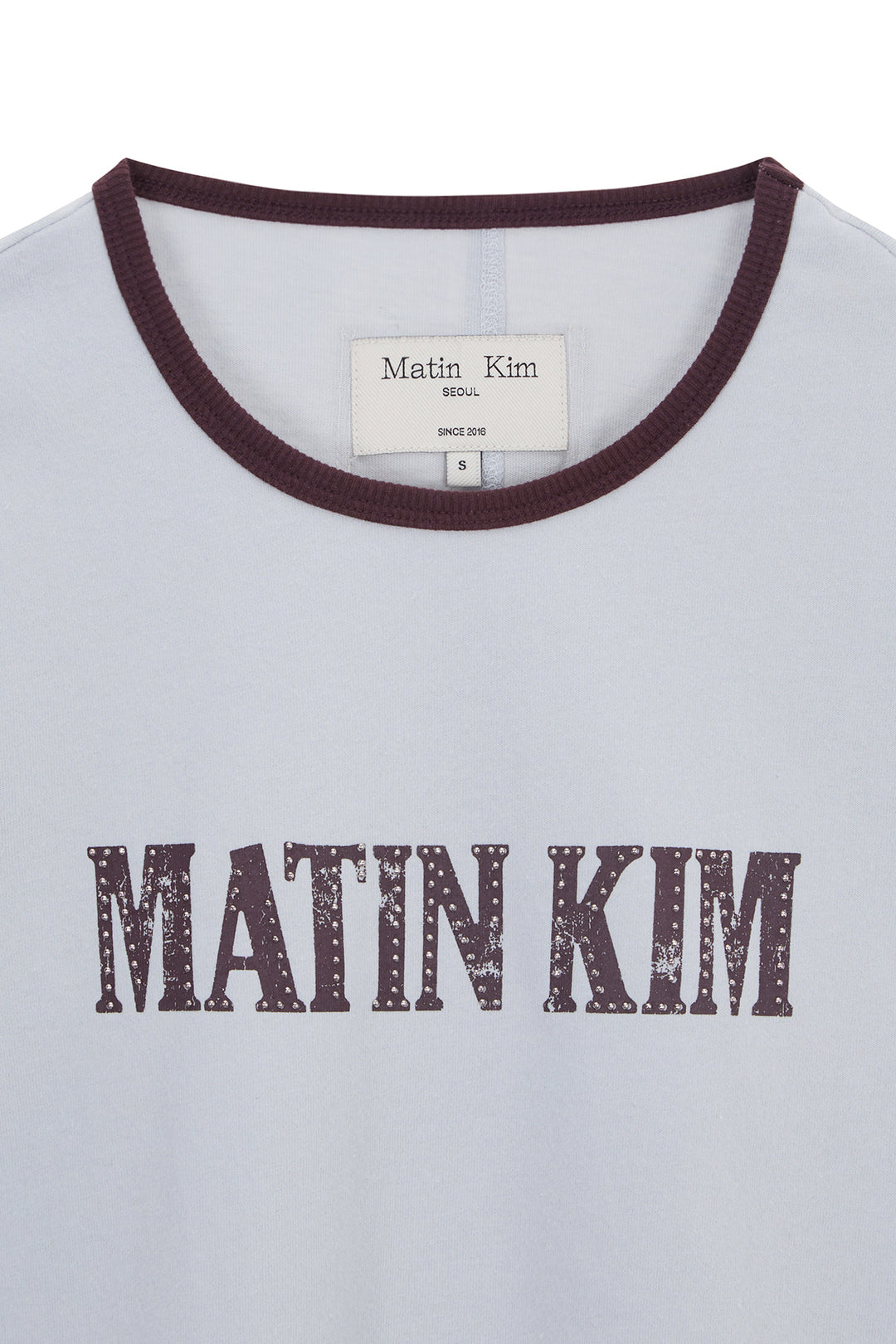 Matin Kim Stud Logo Ringer Top in Smoke — Blue