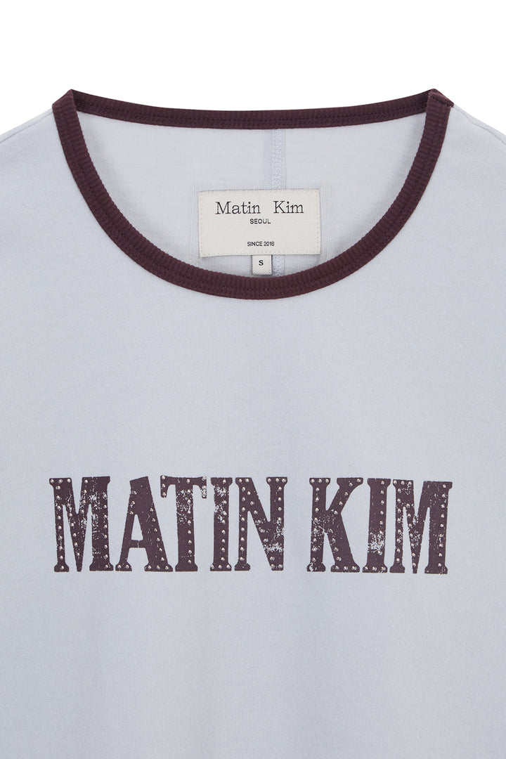 Matin Kim Stud Logo Ringer Top in Smoke — Blue