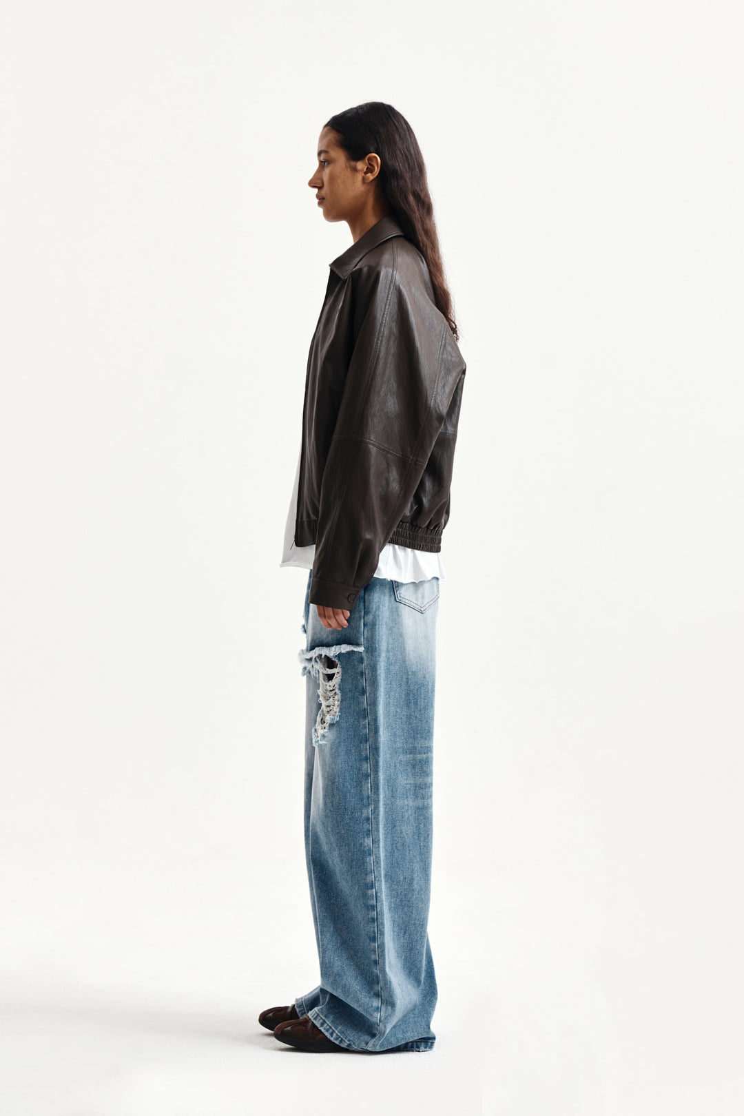 Matin Kim Front Layered Distressed Denim — Blue