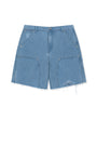 Matin Kim Herringbone Raw Cut Denim Shorts — Light Blue