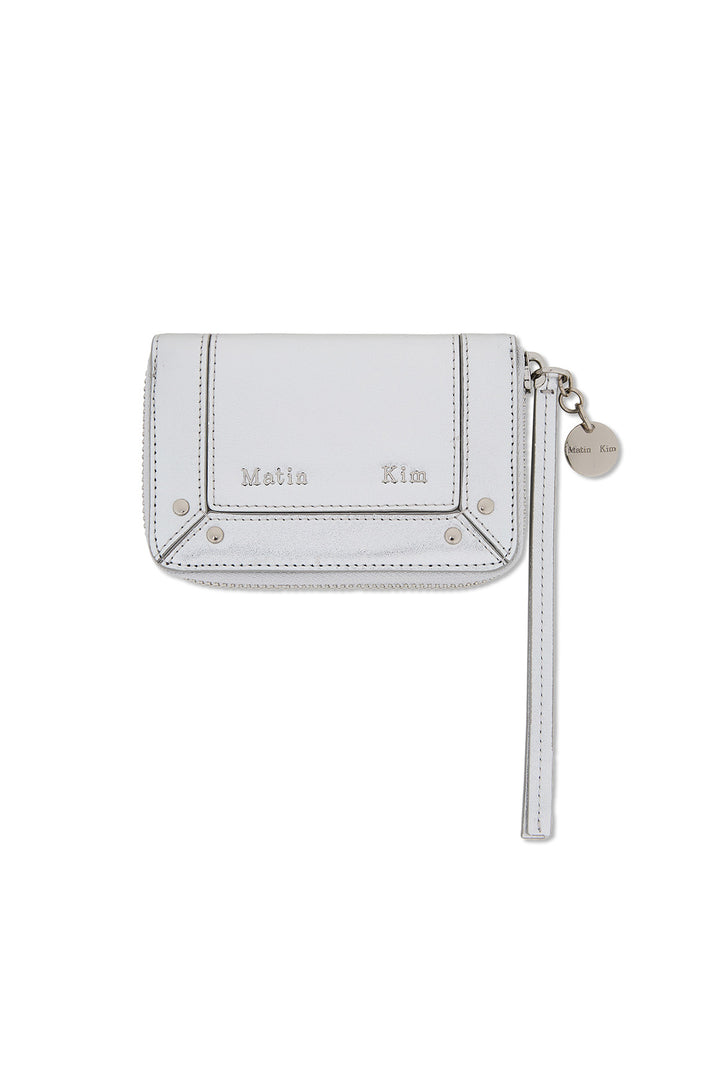 Matin Kim Steel Logo Rivet Compact Wallet — Silver