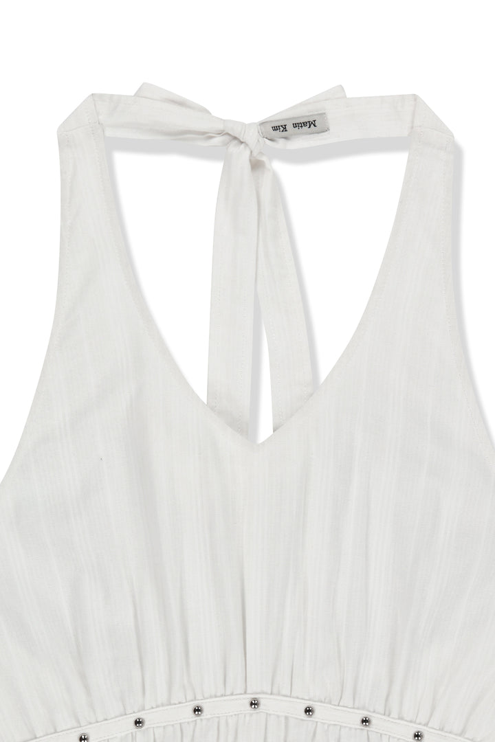 Matin Kim Halter Neck Shirring Blouse — White