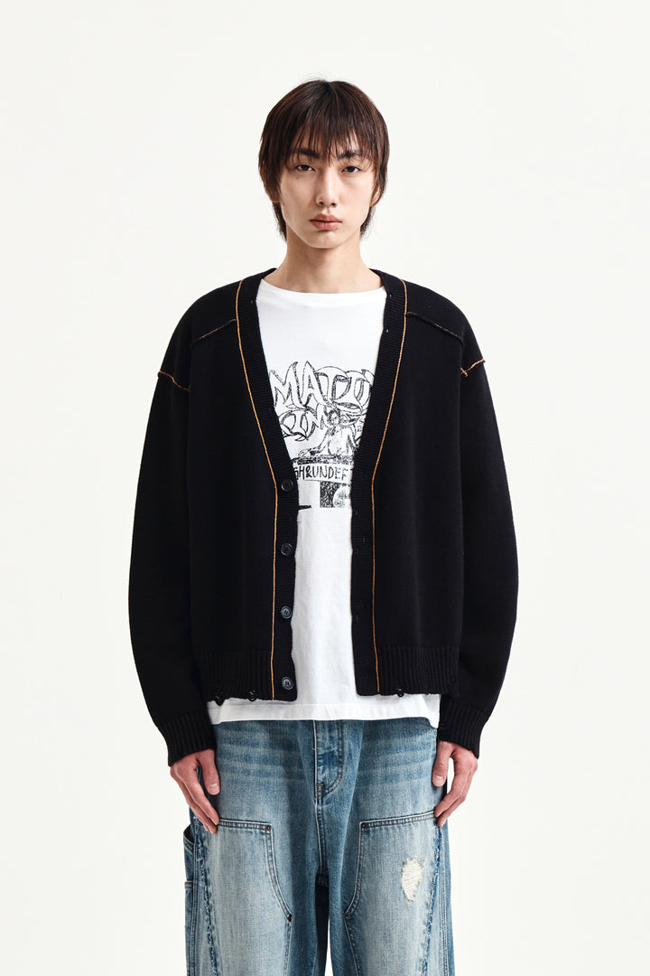 Matin Kim Back Logo Line Point Knit Cardigan — Black