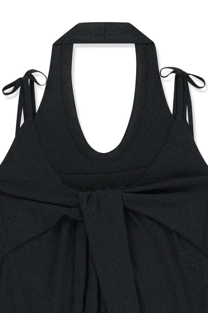 Matin Kim Layered Tie Halter Neck Knit Top — Black