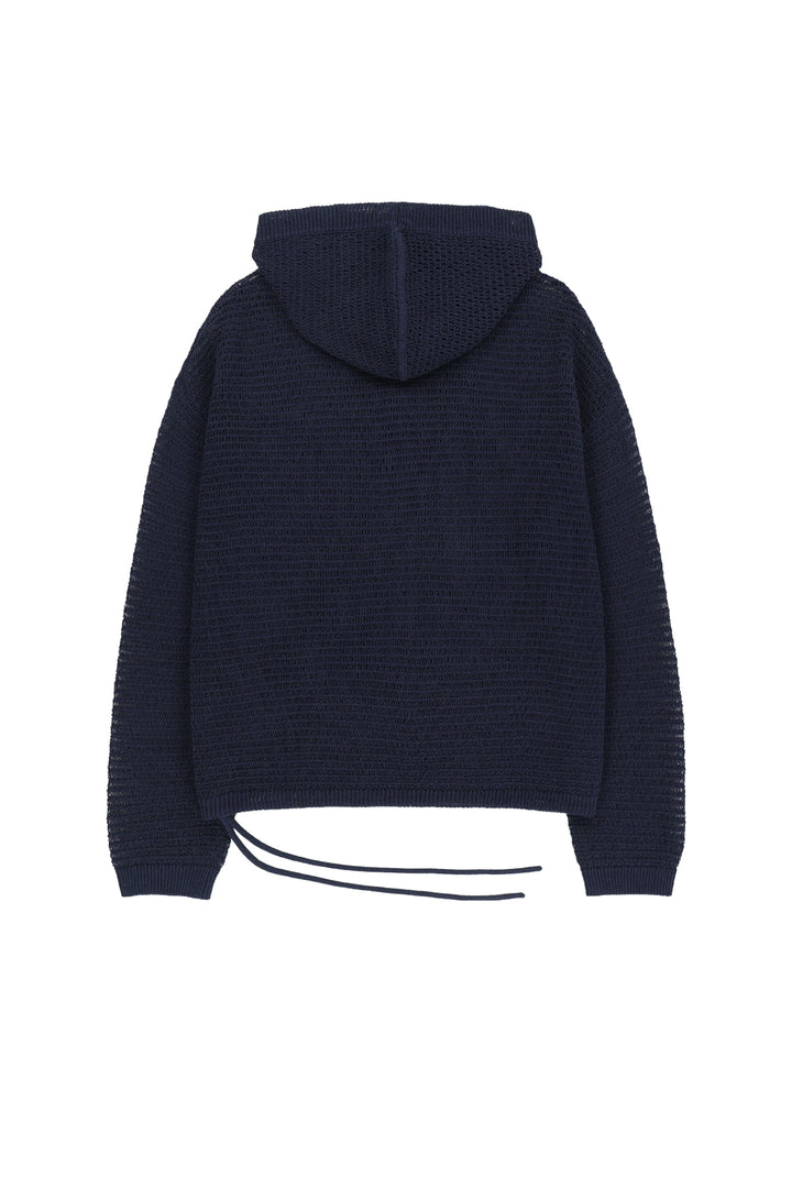 Matin Kim Oversized Mesh Knit Hoodie — Navy blue