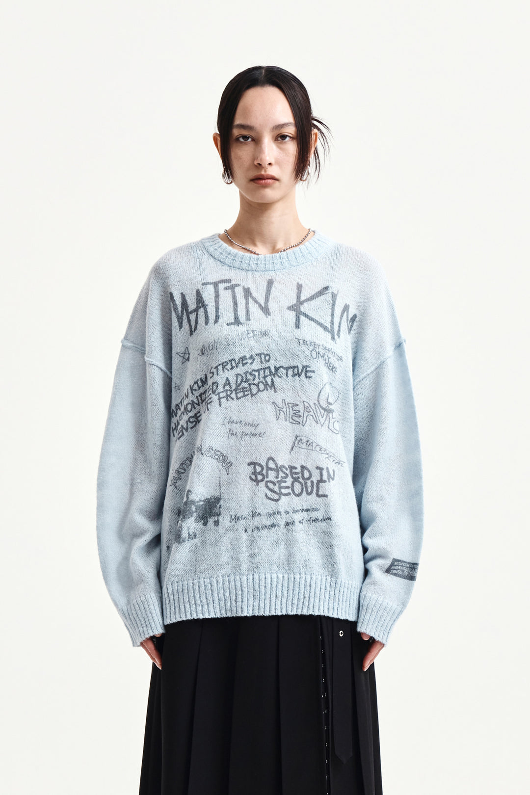 Matin Kim Graffiti Artwork Knit Pullover — Light Blue