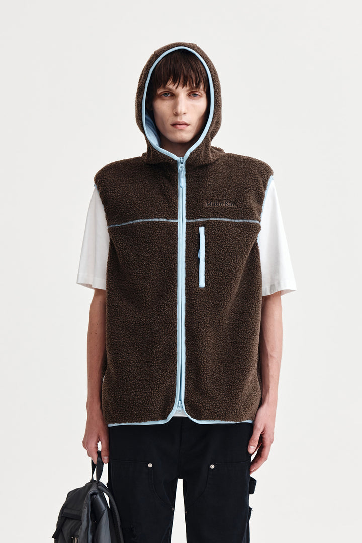 Matin Kim Fleece Hoody Vest in Dark — Brown