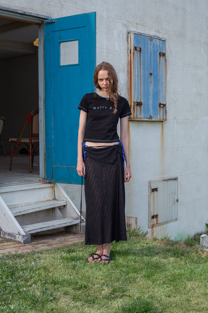 Matin Kim Foldover Layered Maxi Wrap Skirt — Black