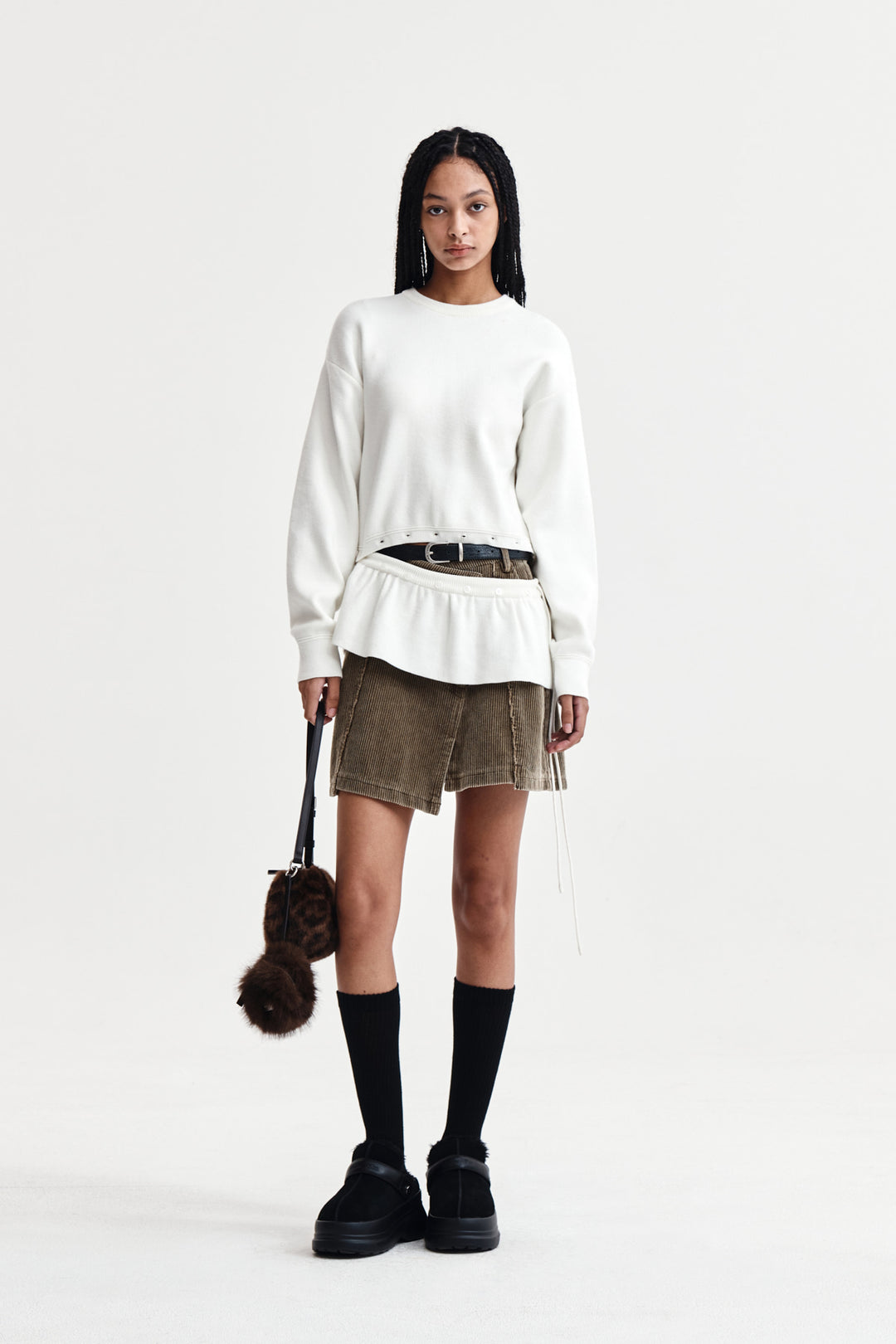 Matin Kim Detachable Skirt Knit Pullover — Ivory