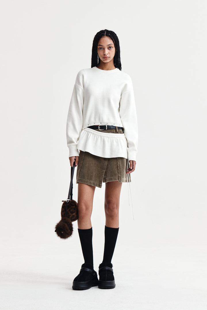 Matin Kim Detachable Skirt Knit Pullover — Ivory